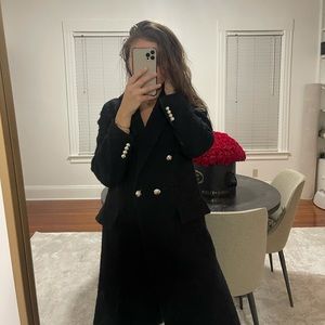 Zara OVERSIZED Black/Gold Tweed Coat XS